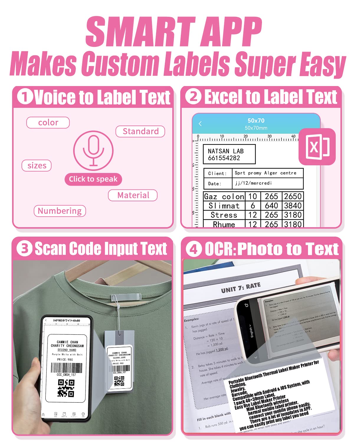 Memoking Portable Label maker, Label Printer for Small Business,Label Maker Machine with Tape for Jars,Candles,Address, Labeling, Mailing, LOGO&Product,Mini Sticker Printer for Phone & PC,Pink