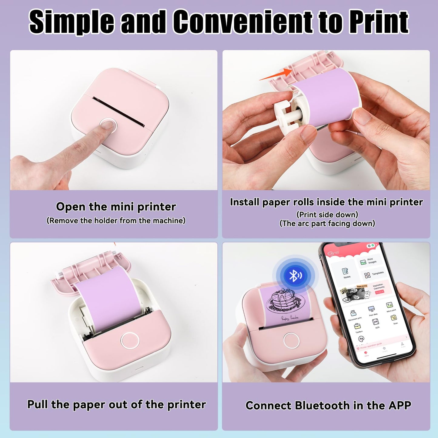 Memoking M02 Thermal Printer Sticker, for T02 M02 M02Pro M02D M02S M03 M03AS M04S Mini Printer, Compatible with Phomemo Paper M02, Green/Purple/Orange Sticker Paper, 50mm x 3.5m/Roll, 3 Rolls
