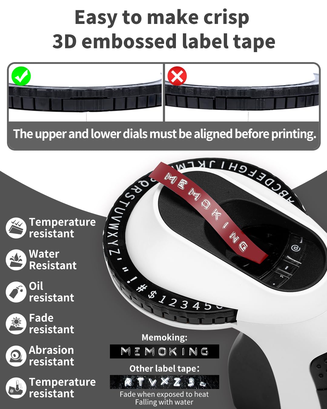 Memoking Embossing Label Maker Machine-E975 3D Embossed Label Maker with 6 Rolls Emboss Tapes, Handheld Embosser Labelling Machine, Lettering Label Maker Embossing for Home, Office and DIY (Black)