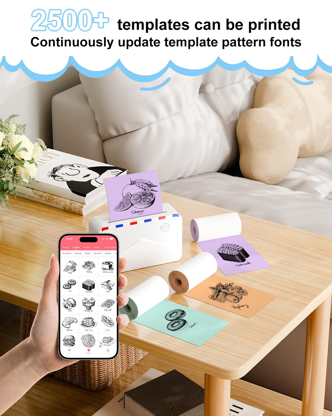 Memoking Colorful Thermal Sticker Paper, 80mm x 3.5m/Roll, for M03 M03AS M04S M04AS Mini Printer, Mint Green/Lavender Purple/Light Orange, 3 Rolls, Compatible with Phomemo Printer Paper