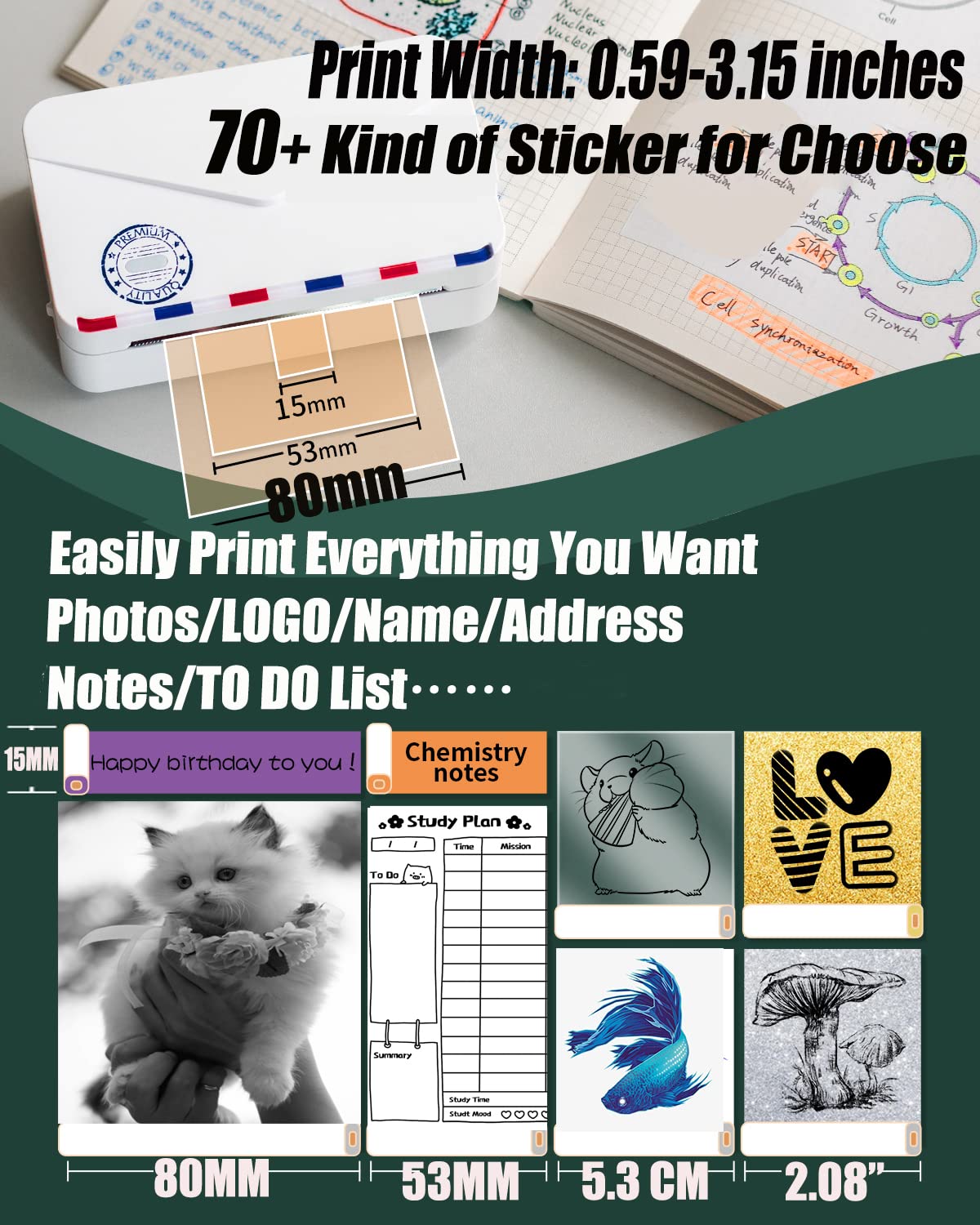 Memoking M03AS Thermal Mini Printer - 3'' Photo Sticker Printer Machine Inkless Bluetooth Printer for Phone&Pad, HD 305DPI Mini Sticker Maker Machine Printer for Photo Note Fun Gift