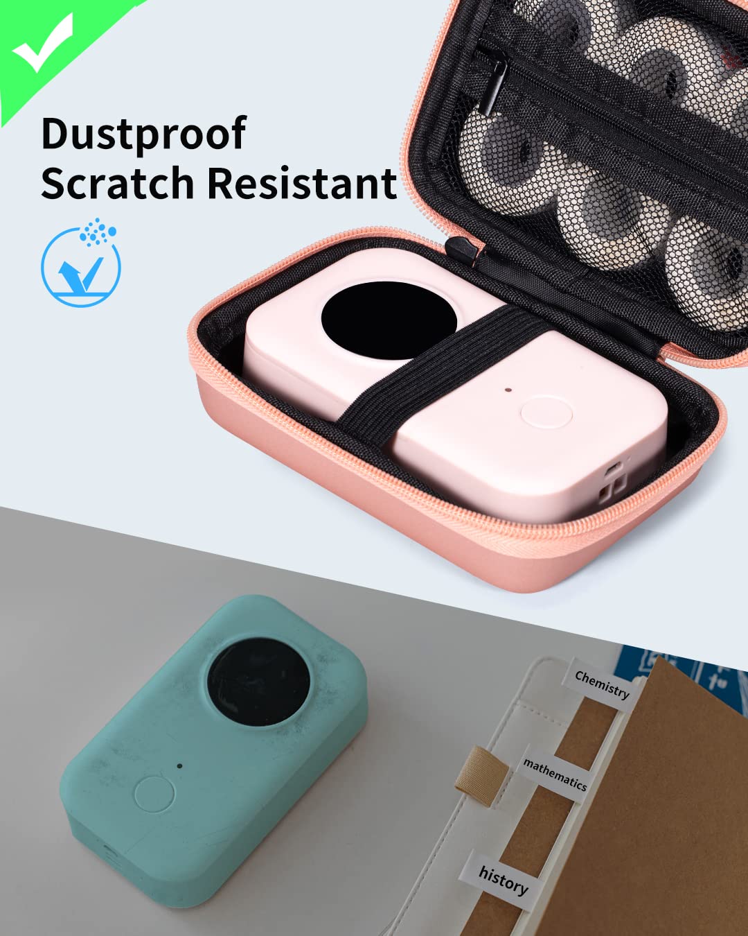 Memoking T02 Hard Storage Case - Compatible with Phomemo D30, SUPVAN E10, NIIMBOT D11, JADENS D110 and More, with Zipper Mesh Pocket, Waterproof Shockproof Case, Pink (Only Case)
