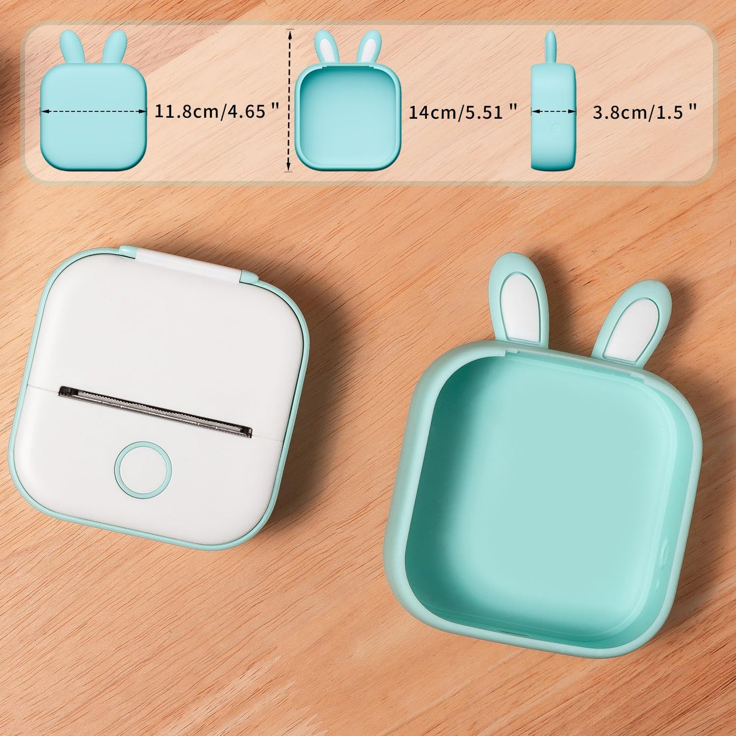 Memoking T02 Funda Protectora-Orejas de Conejito Linda Funda de Silicona sin BPA para Impresora, Compatible con T02 Mini Impresora Portátil de Bolsillo Inalámbrica con Bluetooth, Verde