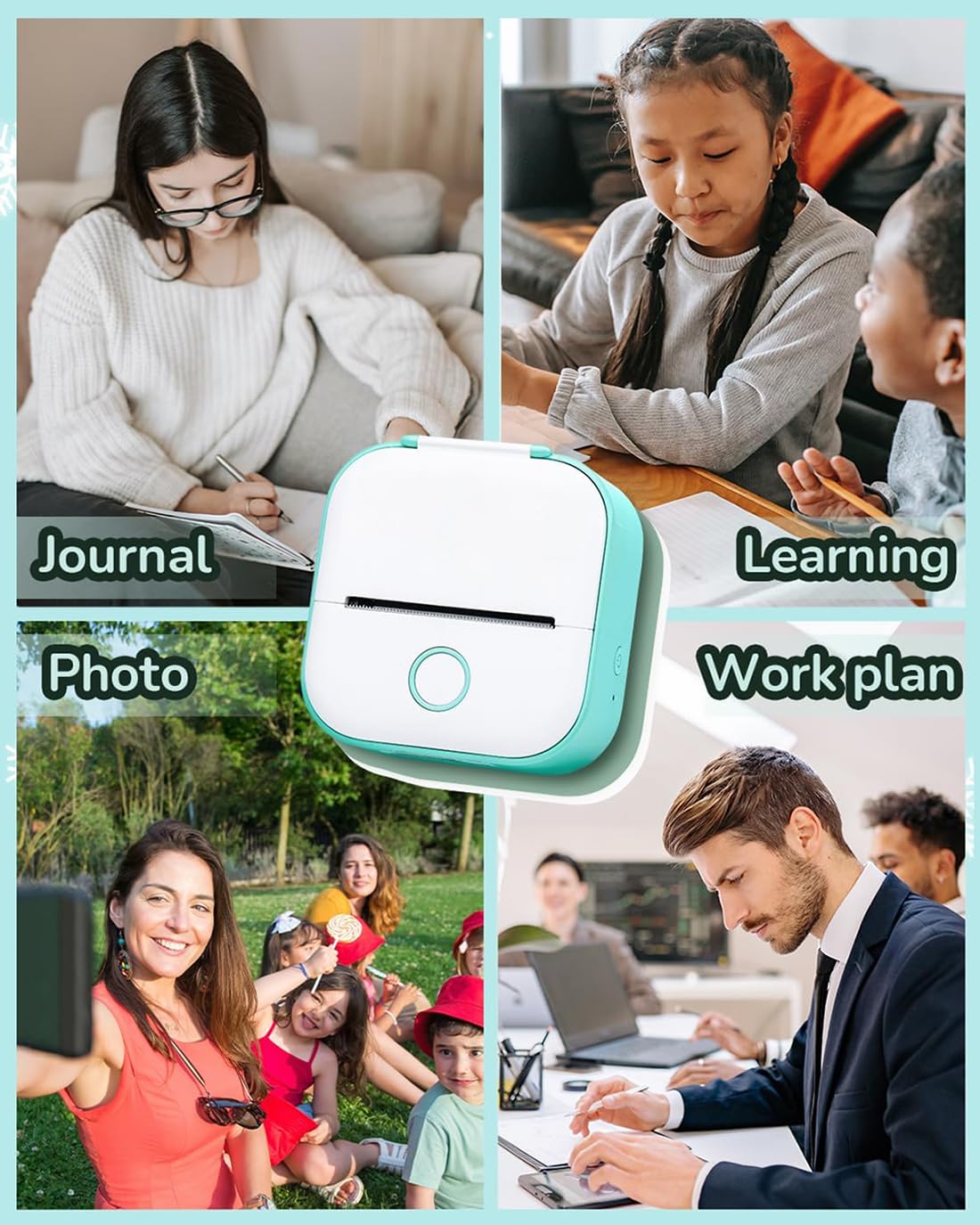 Phomemo T02 Mini Autocollant imprimante Portable, imprimante Photo Thermique pour l'apprentissage, Notes, Images, Photos, Magazines, Compatible avec Tablette de téléphone Portable, Vert