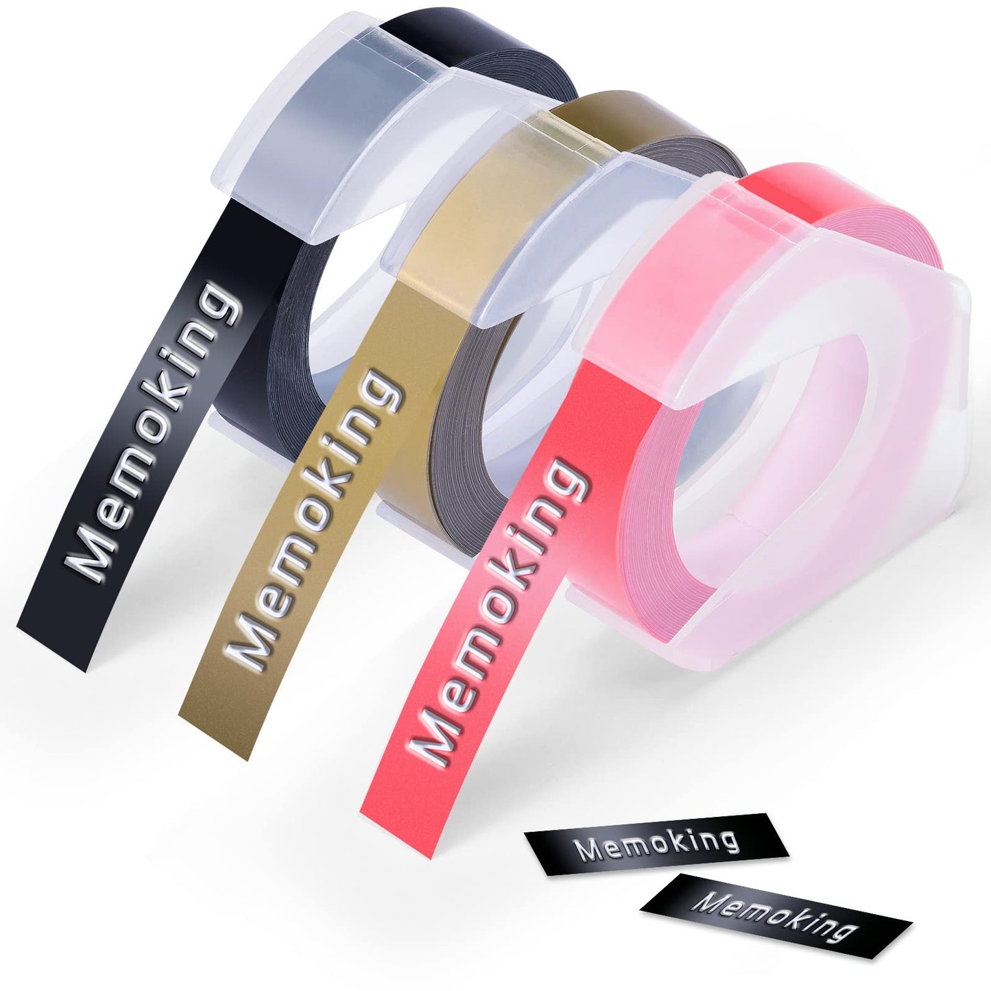 3D E975 Embossed Label Tape 3/8''(9mm) 3D Embossing Label Tape-Memoking E975 3/8'' Plastic Self-Adhesive Embossing Label, Compatible for Dymo Omega, DYMO Junior, 3Pack
