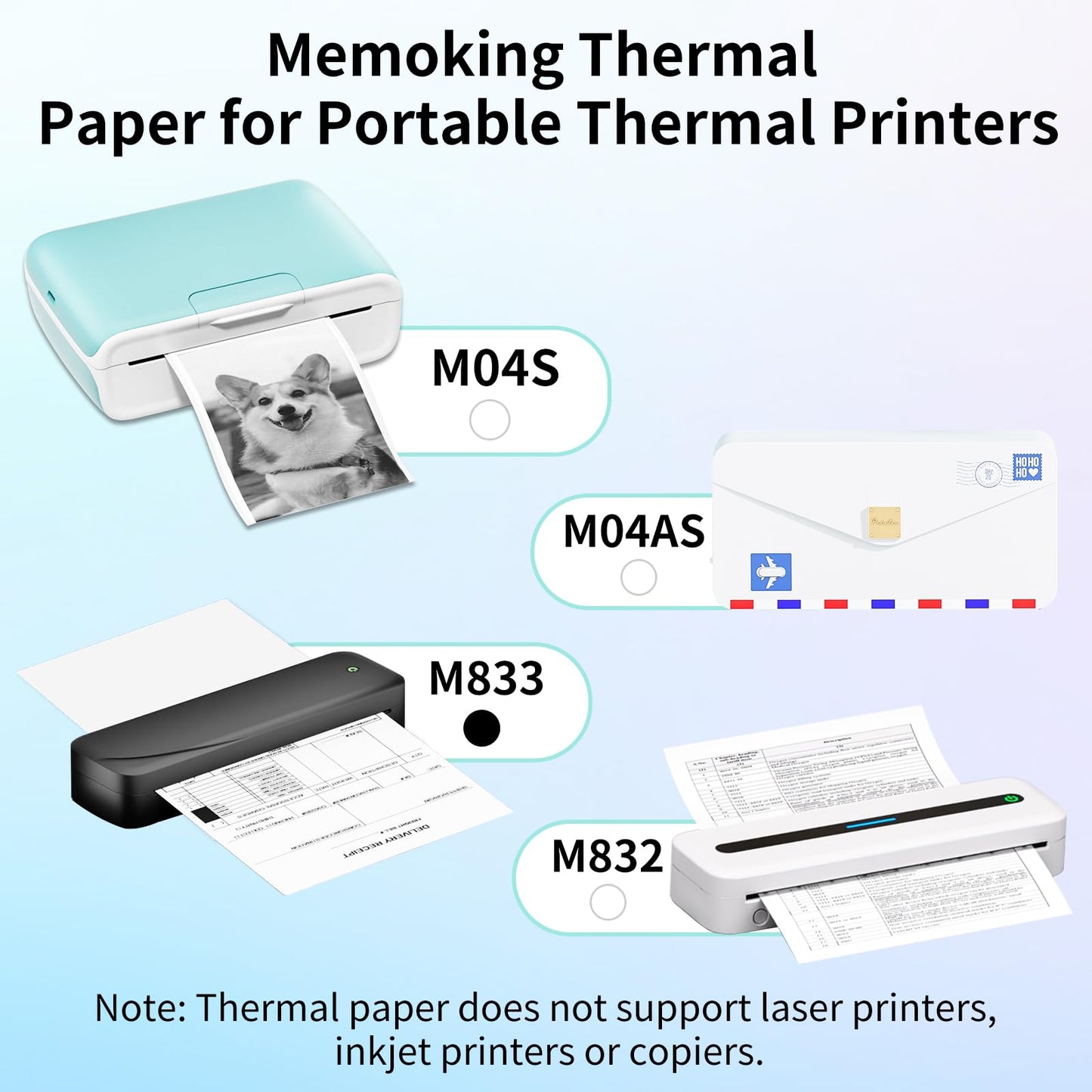 Memoking Rol wit zelfklevend thermisch papier, olie- en waterdicht, 110 mm x 3500 mm, voor stickerprinter M04S/M04AS & thermische printer M833/M832/M834/M835, thermisch papier, 10 jaar lang, 3 rollen