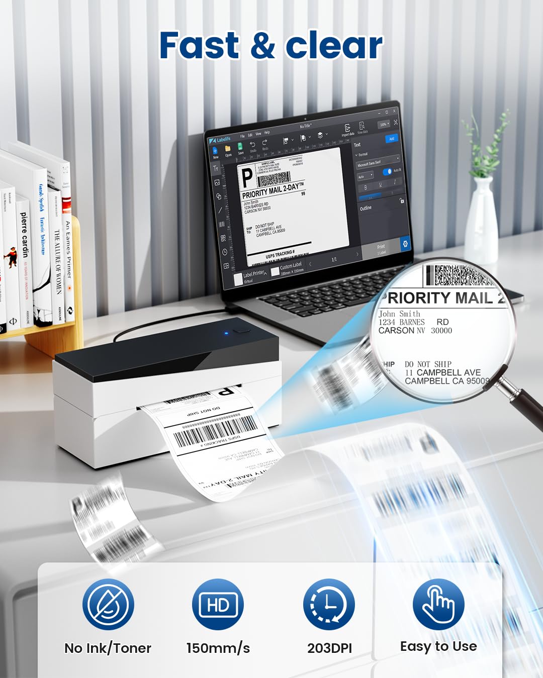 Memoking DHL Etikettendrucker Bluetooth, 4x6 Versandetiketten Drucker Für Haushalte & kleine Unternehmen, 249BT Thermodrucker Label Printer für Ebay, Etsy, UPS, Amazon, Royal Mail, Hermes, Shopify