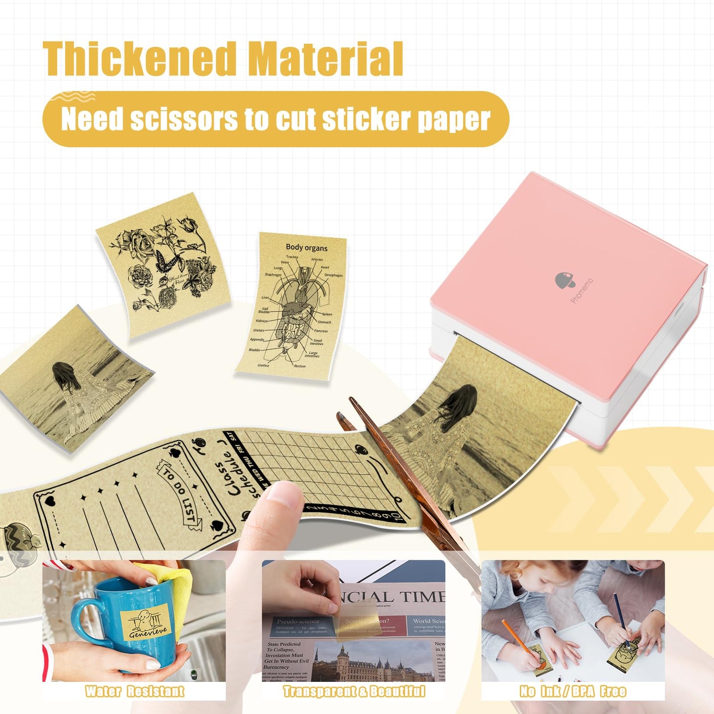 Memoking Gold Thermal Sticker Paper, M02 Printer Paper for Mini Printer M02 M02Pro M02S M03 M03AS M04S M04AS, 50mmx3.5m/Roll, Black on Gold, 3 Rolls, Compatible with Phomemo Printer Paper