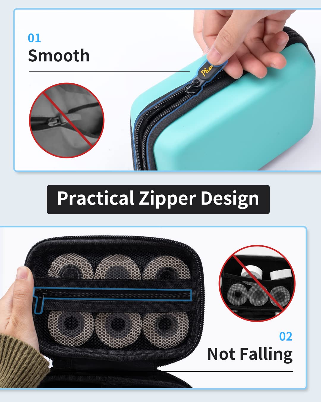 Memoking T02 Hard Storage Case - Compatible with Phomemo D30, SUPVAN E10, NIIMBOT D11, JADENS D110 and More, with Zipper Mesh Pocket, Waterproof Shockproof Case, Green (Only Case)