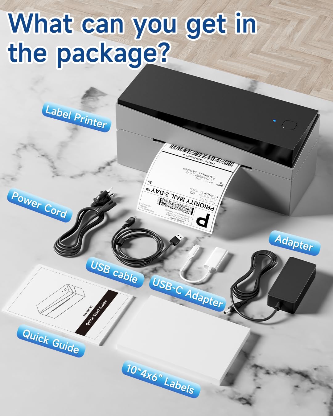 Memoking DHL Etikettendrucker Bluetooth, Thermodrucker 4x6 Versandetiketten Drucker für Barcode, Amazon, Etsy, Shopify, DHL, FedEx, Royal Mail, 249BT Thermodrucker Für Haushalte & kleine Unternehmen