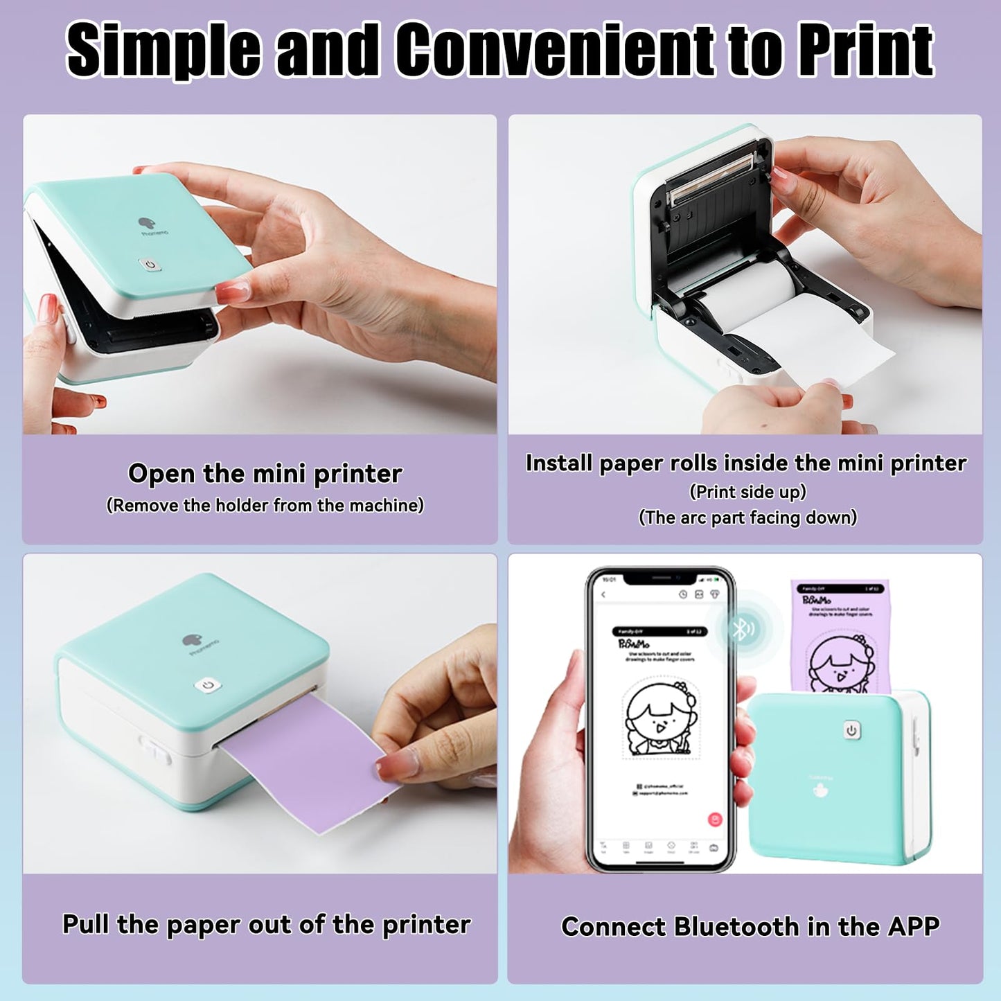 Memoking Colorful Thermal Sticker Paper for T02 M02 M02Pro M02D M02S M03 M03AS M04S Mini Printer, Compatible with Phomemo Printer Paper M02 Sticker, 50mmx3.5m/Roll, 3Rolls, Green,Purple,Orange