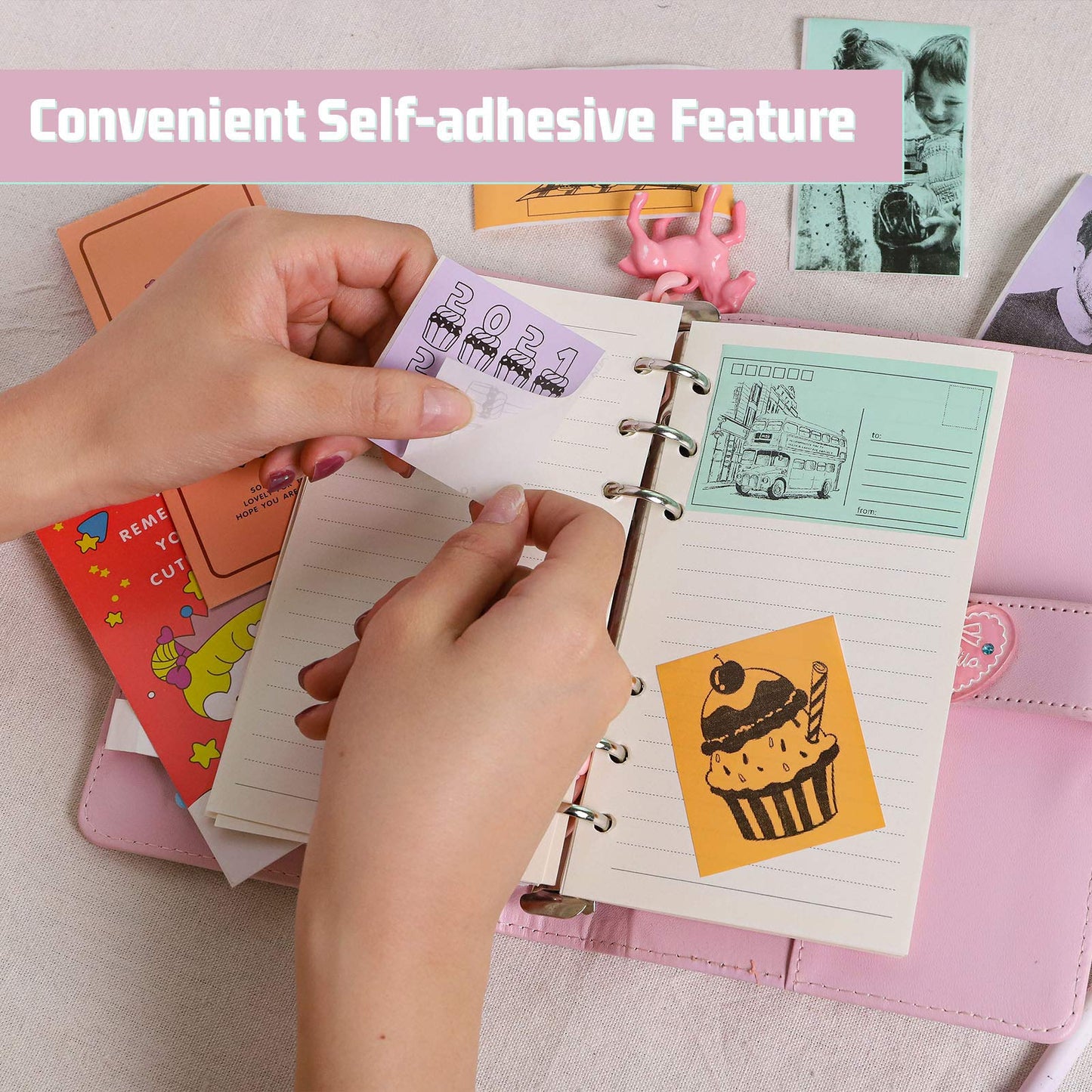 Memoking T02/M02X/M02L Lila/Grün/Orange Thermopapier - 20 Jahre klebrig 50mmx3,5m für Journal Fototexte Studiennotizen und mehr, 3 Rollen