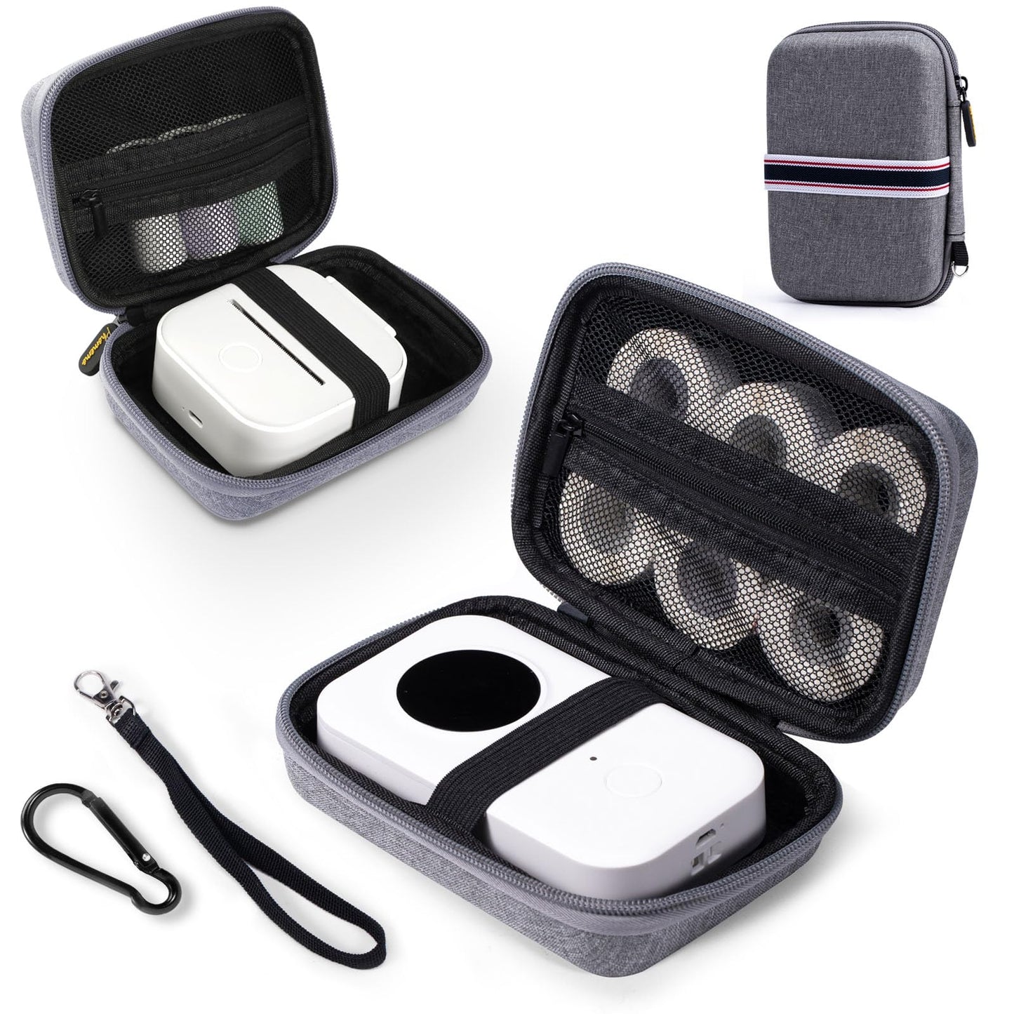 Memoking T02 Hard Storage Case - Compatible with Phomemo D30, SUPVAN E10, NIIMBOT D11, JADENS D110 and More, with Zipper Mesh Pocket, Waterproof Shockproof Case, Grey (Only Case)