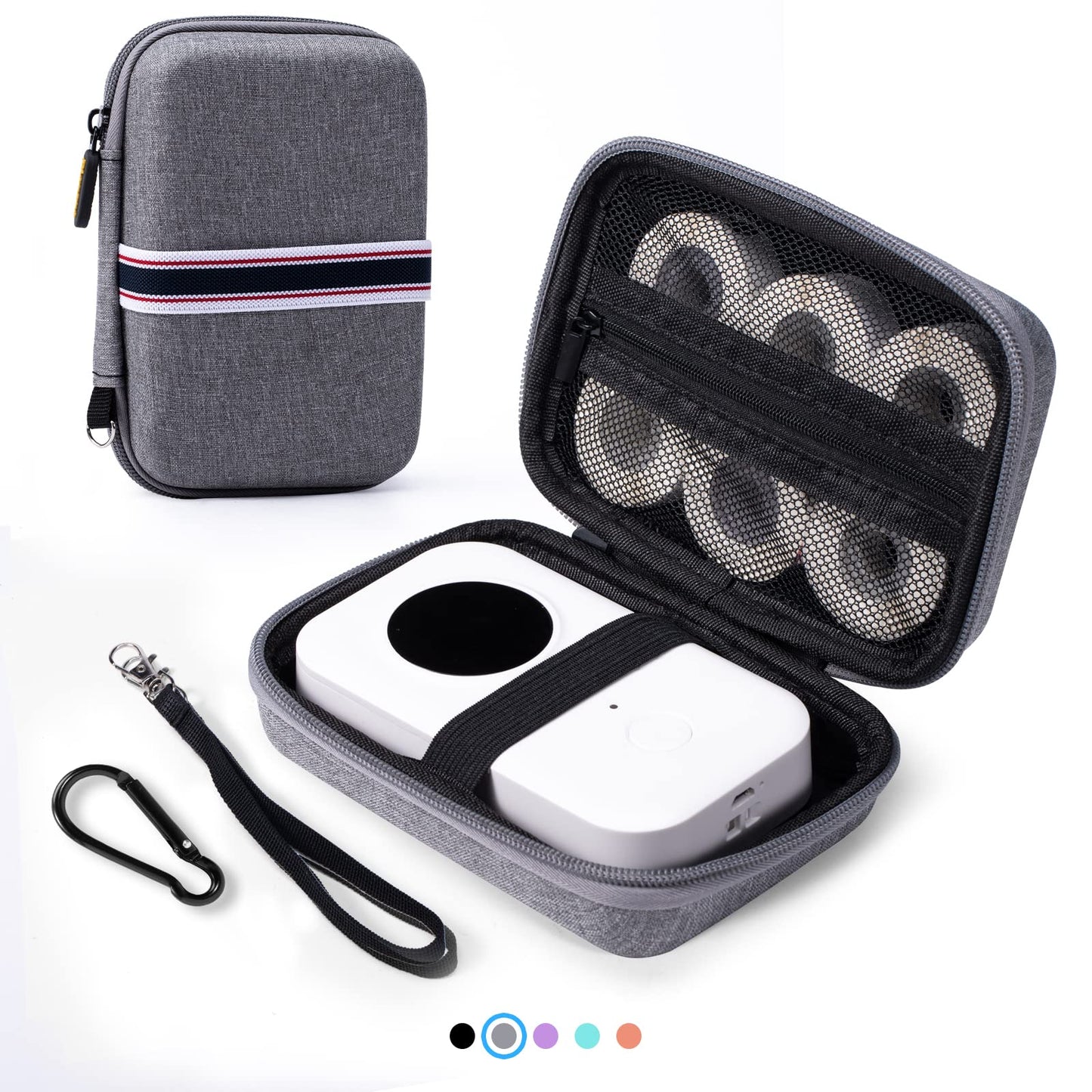 Memoking T02 Hard Storage Case - Compatible with Phomemo D30, SUPVAN E10, NIIMBOT D11, JADENS D110 and More, with Zipper Mesh Pocket, Waterproof Shockproof Case, Grey (Only Case)
