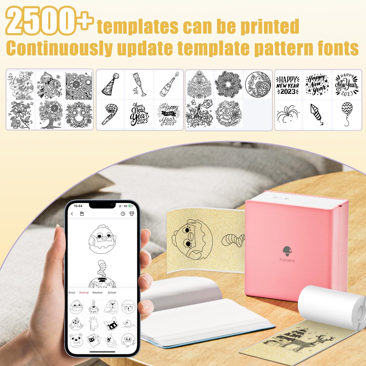 Memoking Gold Thermal Sticker Paper, M02 Printer Paper for Mini Printer M02 M02Pro M02S M03 M03AS M04S M04AS, 50mmx3.5m/Roll, Black on Gold, 3 Rolls, Compatible with Phomemo Printer Paper