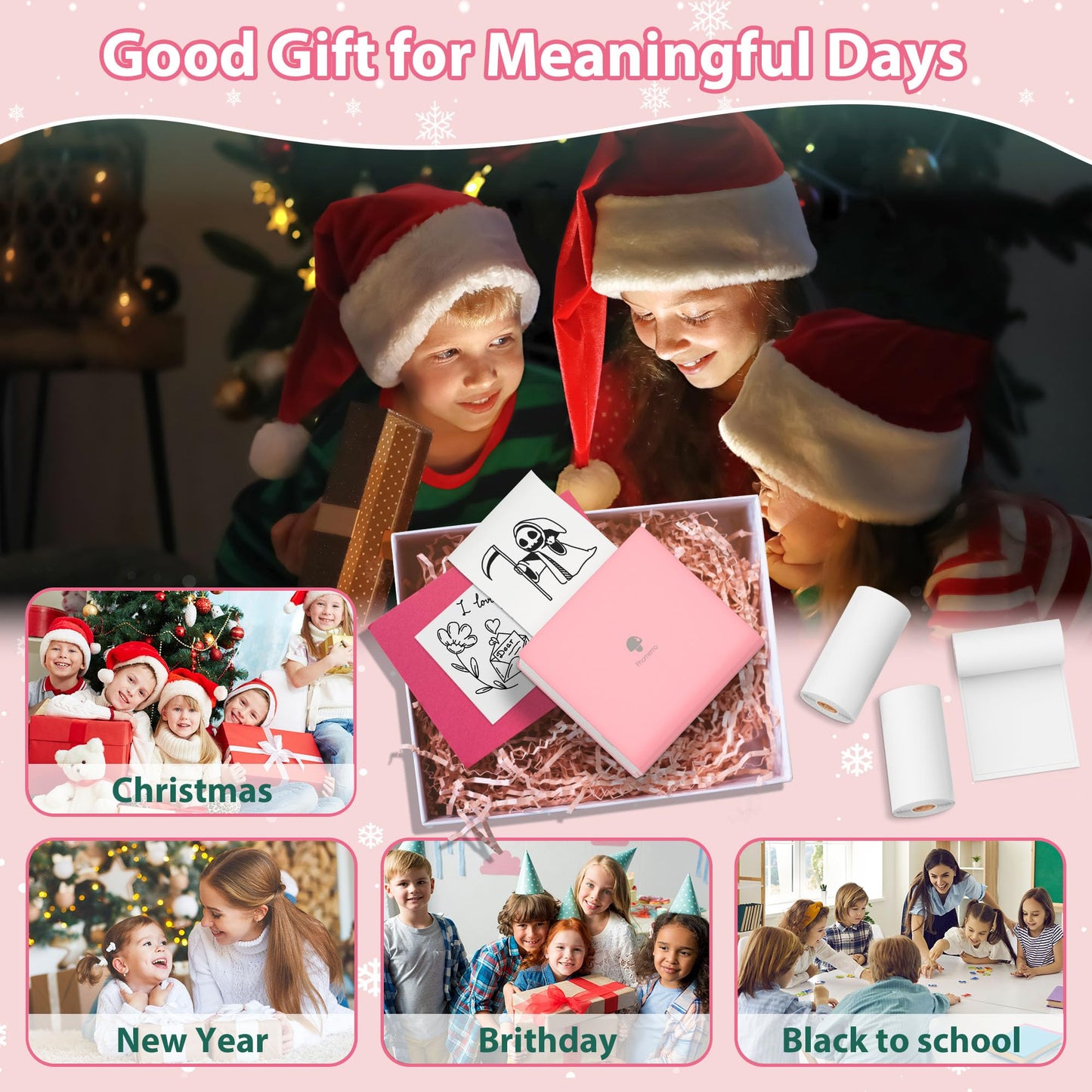 Memoking Sticker Printer - Thermal Mini Printer Portable Sticker Printer, Inkless Bluetooth Printer, M02 Pocket Printer Machine for Pad&Phone,Print Pods Sticker Printer for Study, Memos,Sticker,Photos