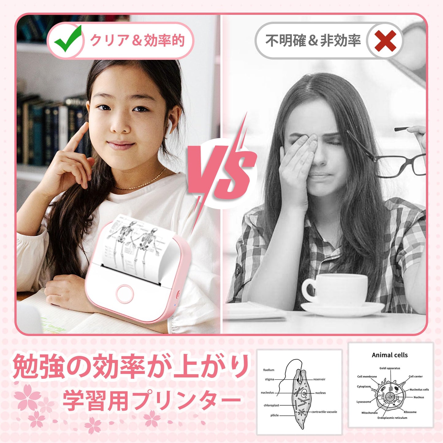 Memoking T02 モバイルプリンター ミニプリンター サーマルプリンター 手帳プリンター 勉強用 プリンター 203dpi スマホ専用 モノクロ 感熱式 フォトプリンター 充電でき ギフト プレゼント葉書 写真 メモ 手帳 リスト 予定表 53mm幅 ロール紙1個付 ピンク