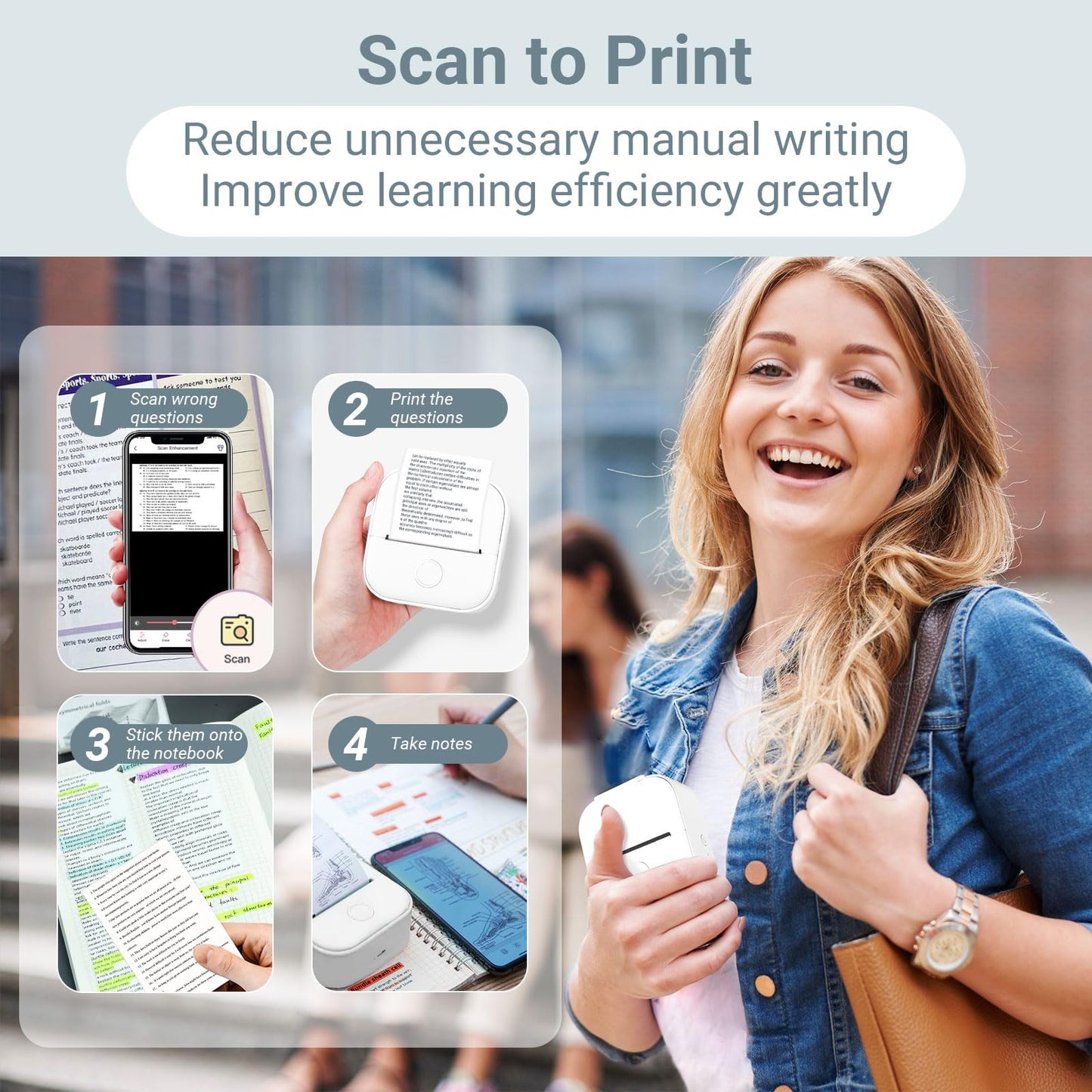 T02 Mini Pocket Printer - Bluetooth Wireless Portable Mobile Thermal Receipt Printer Compatible with iOS & Android for Student Women Gift, Photos, Journal, Fun, Work, Receipt, White