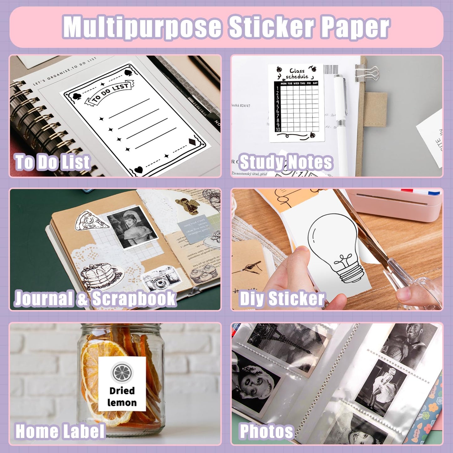 HD White Sticker Paper, Adhesive Thermal Paper for M02 M02S M02Pro M03 M03AS M04S Pocket Phone Printer - Memoking M02 Label Paper Compatible with Phomemo Printer Paper M02, 50mm x 3.5m/Roll, 3Rolls