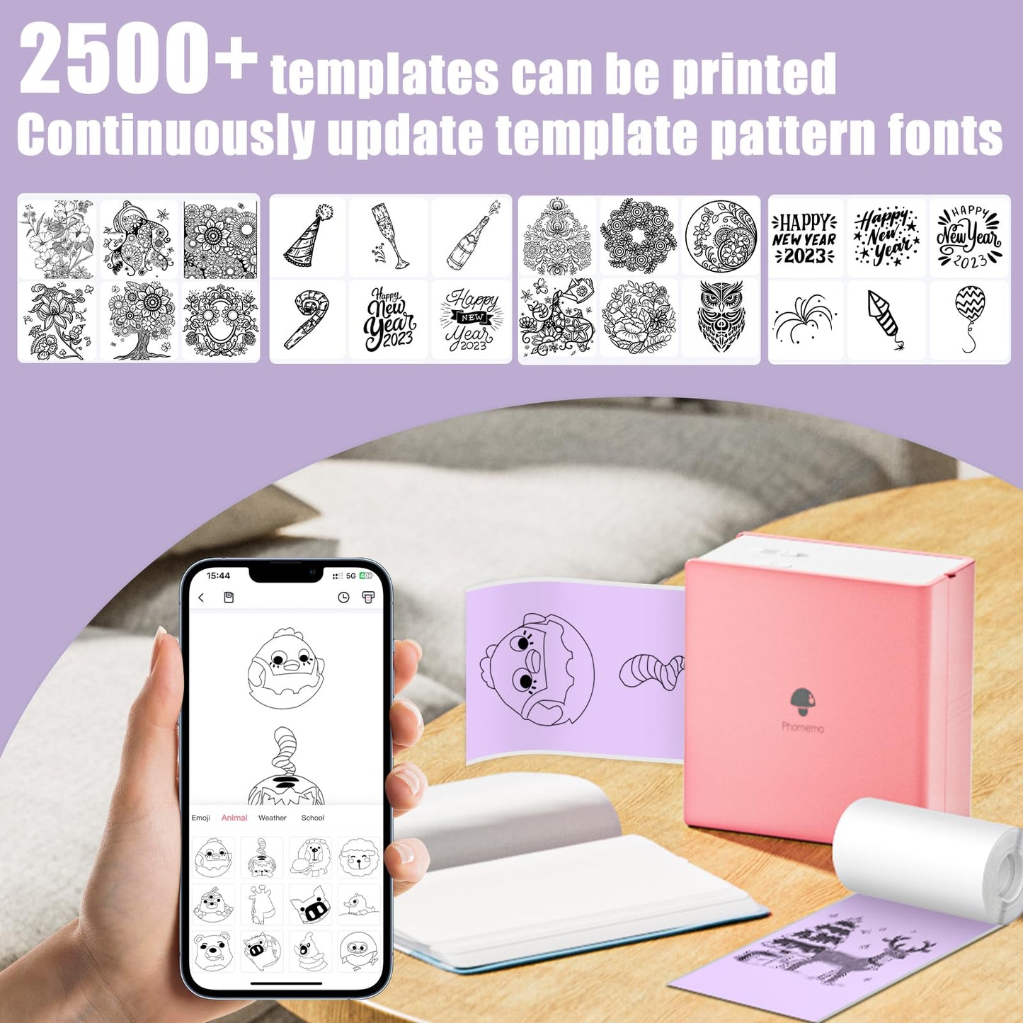 Memoking Colorful Thermal Sticker Paper for T02 M02 M02Pro M02D M02S M03 M03AS M04S Mini Printer, Compatible with Phomemo Printer Paper M02 Sticker, 50mmx3.5m/Roll, 3Rolls, Green,Purple,Orange