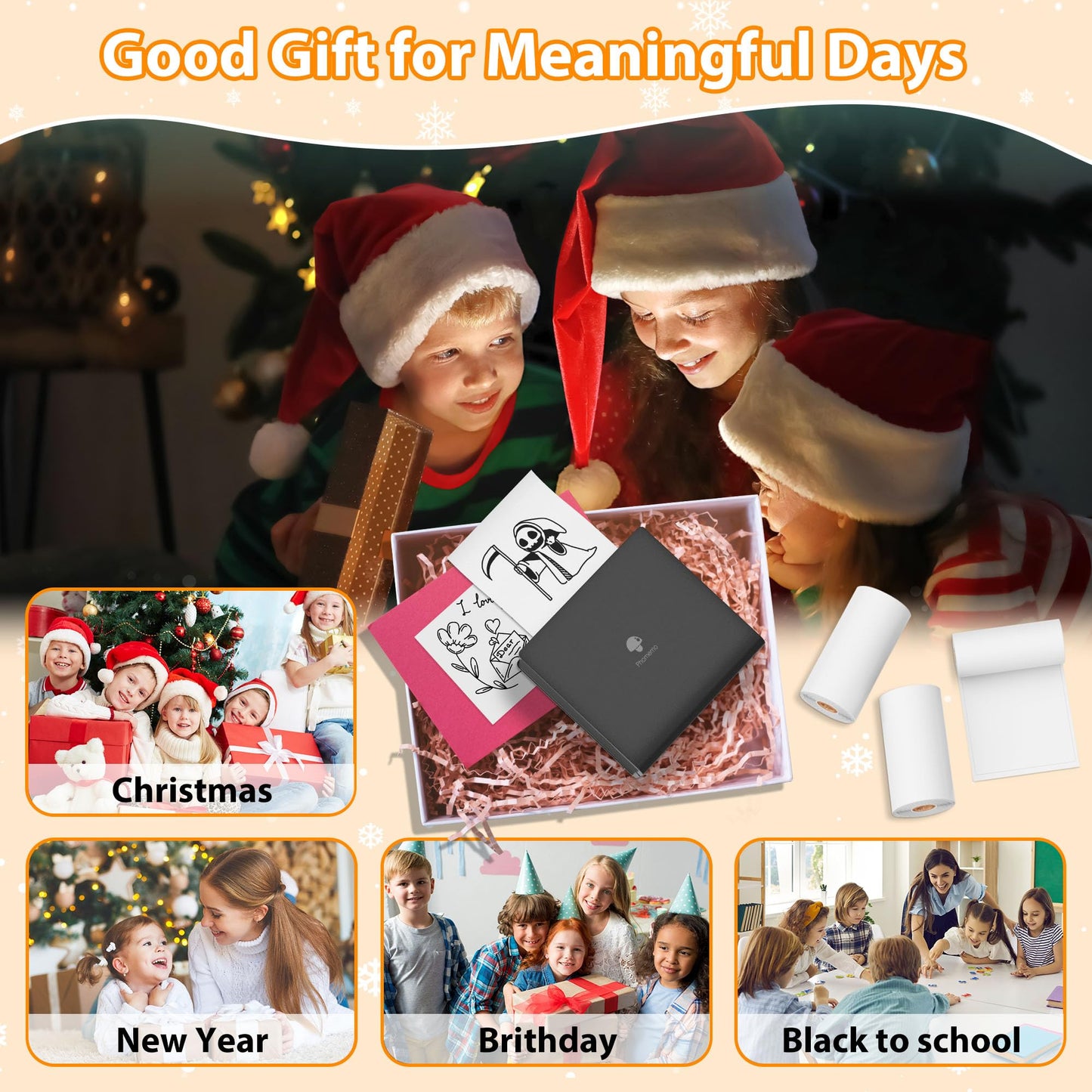 Memoking Thermal Mini Printer - M02 Photo Printer with Tape 1 Roll - 2'' Inkless Pocket Printer for Phone & Pad, Fun Gift for Teens, Notes Buddy Sticker Maker Machine for Photos,Memo,DIY,Journal