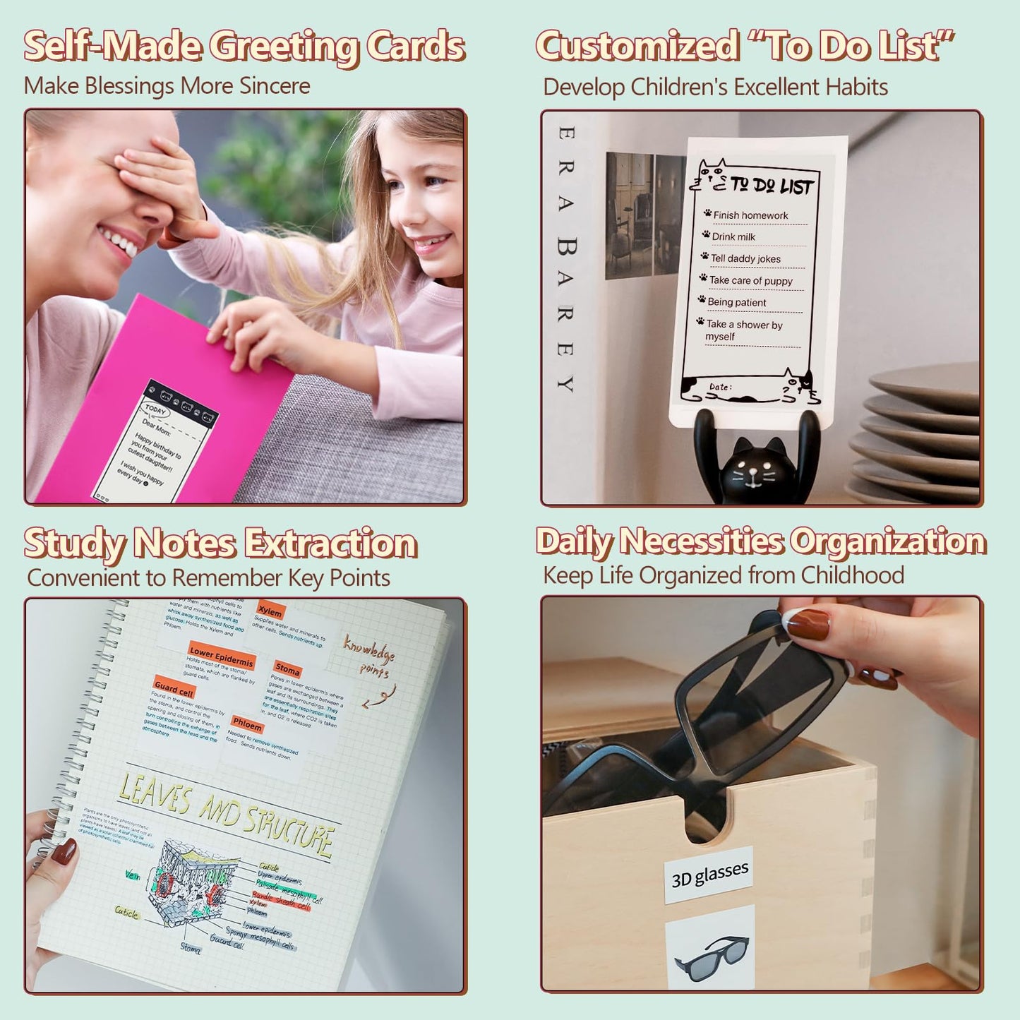 Memoking T02 Mini Drucker - Pocket Printer für Smartphone, Inkless Handy Thermodrucker, Bluetooth Tragbarer Mobiler Drucker für iPhone, Portable Tiny Drucker für Studie, Fotos, Grün