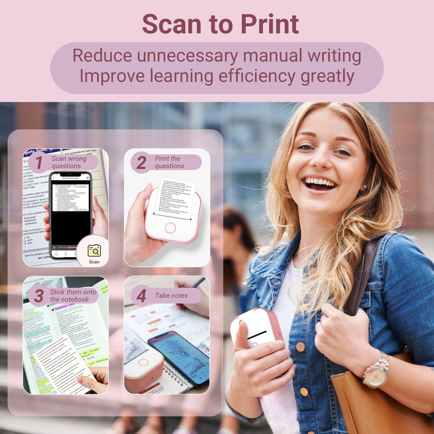 Mini Printer Sticker Maker - T02 Thermal Printer, Bluetooth Wireless Portable Phone Printer, Small Instant Pocket Printer, for Anatomy Picture, Children DIY, Pink