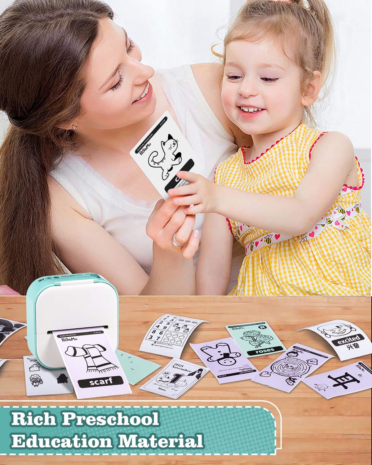 Mini Printer - Sticker Printer T02 Portable Thermal Printer Inkless Sticker Maker Machine Pocket Bluetooth Receipt Printers Phone Printer for Learning, Study Notes, Anatomical Diagram, Photos, Journal