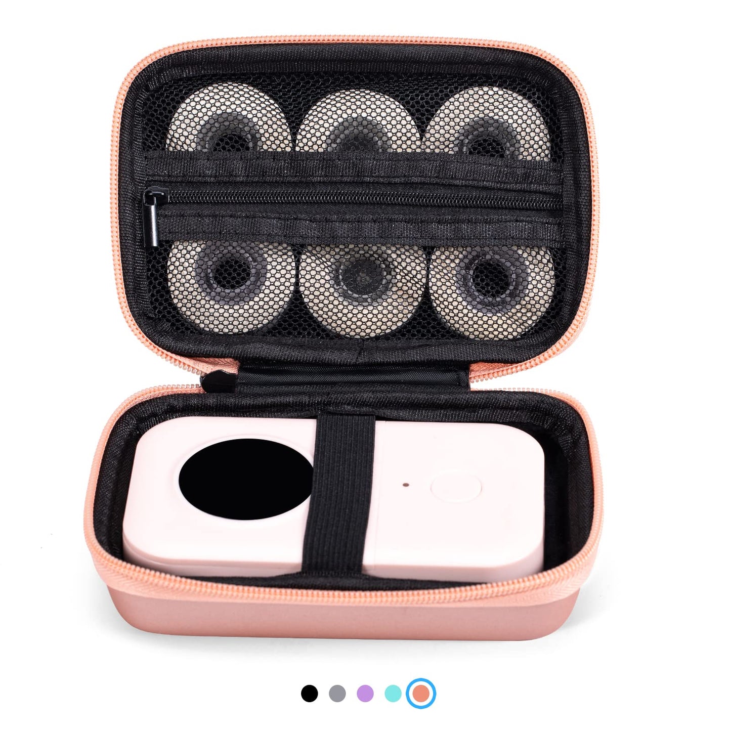 Memoking T02 Hard Storage Case - Compatible with Phomemo D30, SUPVAN E10, NIIMBOT D11, JADENS D110 and More, with Zipper Mesh Pocket, Waterproof Shockproof Case, Pink (Only Case)