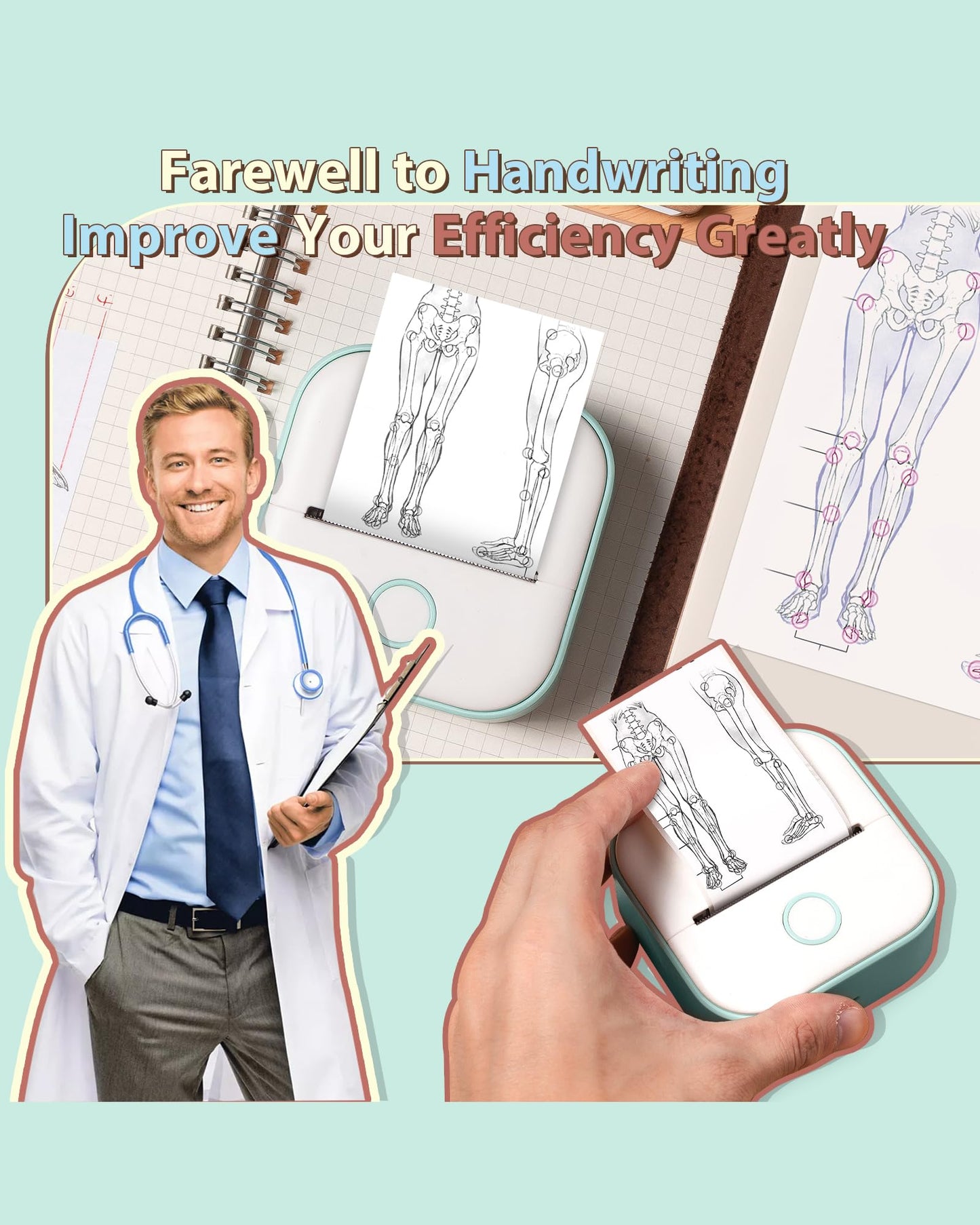 Phomemo T02 Mini Autocollant imprimante Portable, imprimante Photo Thermique pour l'apprentissage, Notes, Images, Photos, Magazines, Compatible avec Tablette de téléphone Portable, Vert