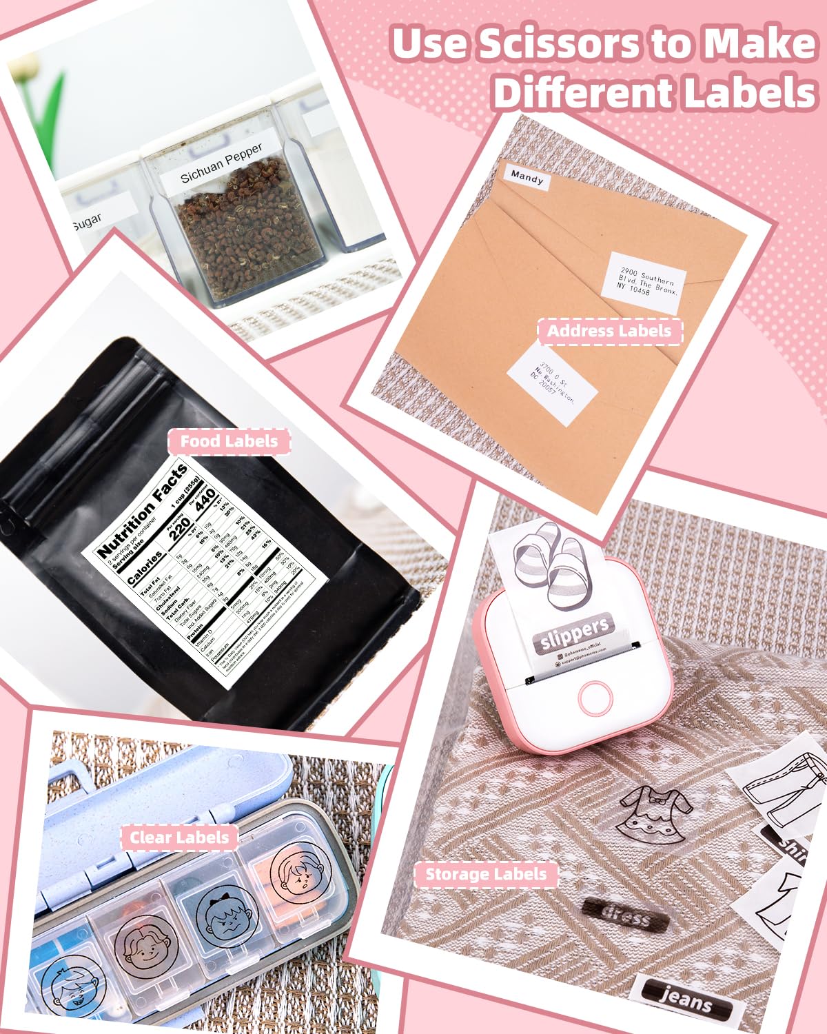 Memoking Mini Sticker Printer - T02 Small Thermal Printer for Phone, Portable Wireless Receipt Printers with 3 Rolls Paper for Children's Day Birthday, Compatible with iOS & Android, Pink