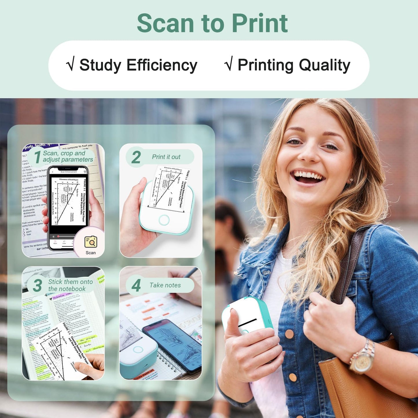 Memoking Mini Pocket Printer - T02 203dpi Bluetooth Thermal Printer, Portable Phone Printer for Children, Compatible with Phones&Tablets, Green