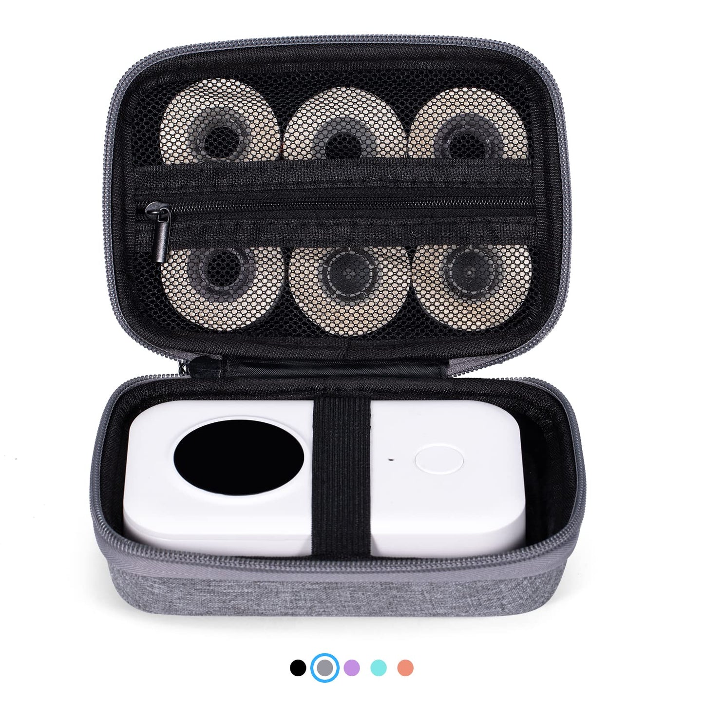 Memoking T02 Hard Storage Case - Compatible with Phomemo D30, SUPVAN E10, NIIMBOT D11, JADENS D110 and More, with Zipper Mesh Pocket, Waterproof Shockproof Case, Grey (Only Case)