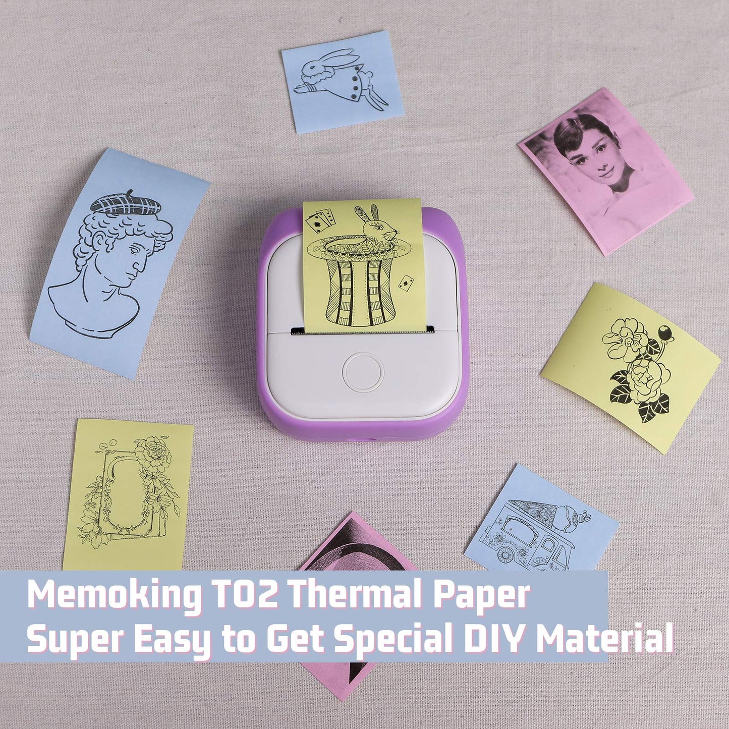Memoking T02/M02X/M02L roze/geel/blauw thermisch papier - 5 jaar niet plakkerig 53mmx6,5m voor journaal, fototeksten, studienotities en meer, 3 rollen