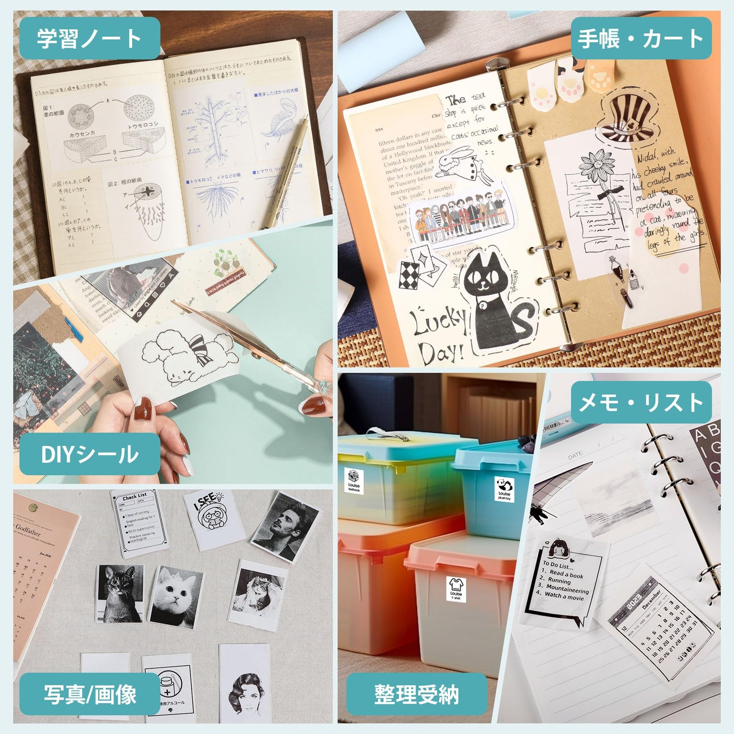 Memoking T02 ミニプリンター サーマルプリンター モバイルプリンター ラベルプリンター スマホ対応 メモプリンター 手帳プリンター 勉強用 プリンター 203dpi スマホ専用 モノクロ 感熱式 フォトプリンター 充電でき ギフト プレゼント葉書 写真 メモ 手帳 リスト 予定表 53mm幅 カラーロール紙3個付 グリンー