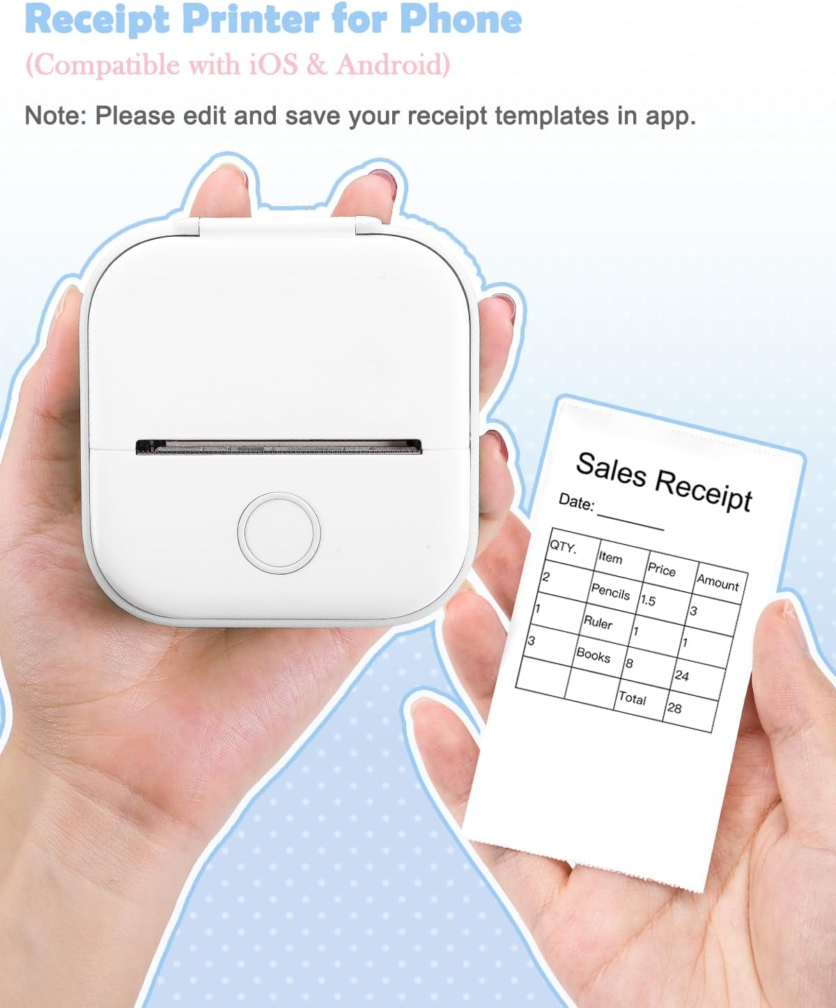 Memoking T02 Sticker Printer - Print Pods Mini Printer Portable Thermal Inkless Label Maker Pocket Phone Labeling Machine for Study Graphic, Anatomical Diagram, Receipts, Photo, White