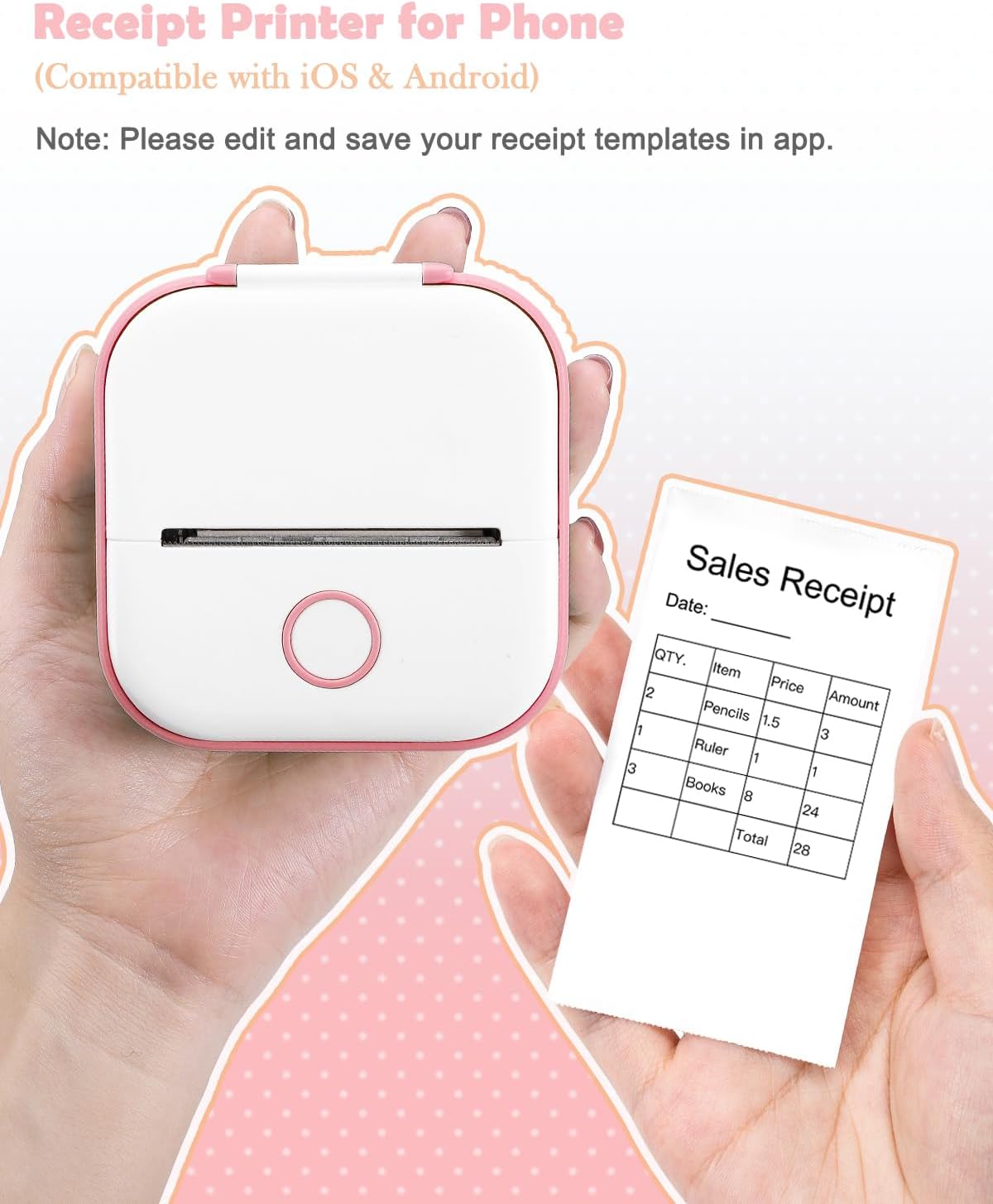 Sticker Printer - T02 Inkless Sticker Maker Machine, Mini Portable Thermal Label Maker, Pocket Memo Receipt Printer for Study Graphics, Anatomical Diagrams, Photos, Pink