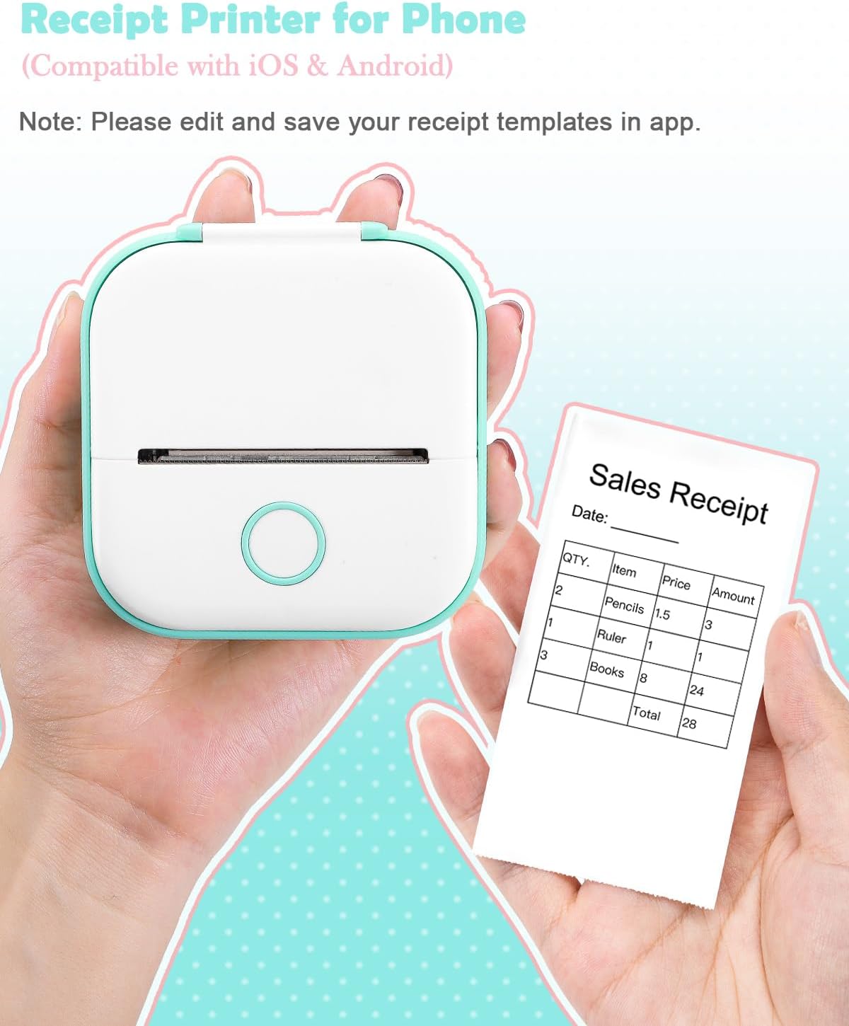 Print Pods Mini Printer - T02 Sticker Printer, Portable Thermal Inkless Label Maker Machine, Pocket Phone Adhesive Labeler for Study Graphic, Anatomical Diagram, Photo, Receipt, Green