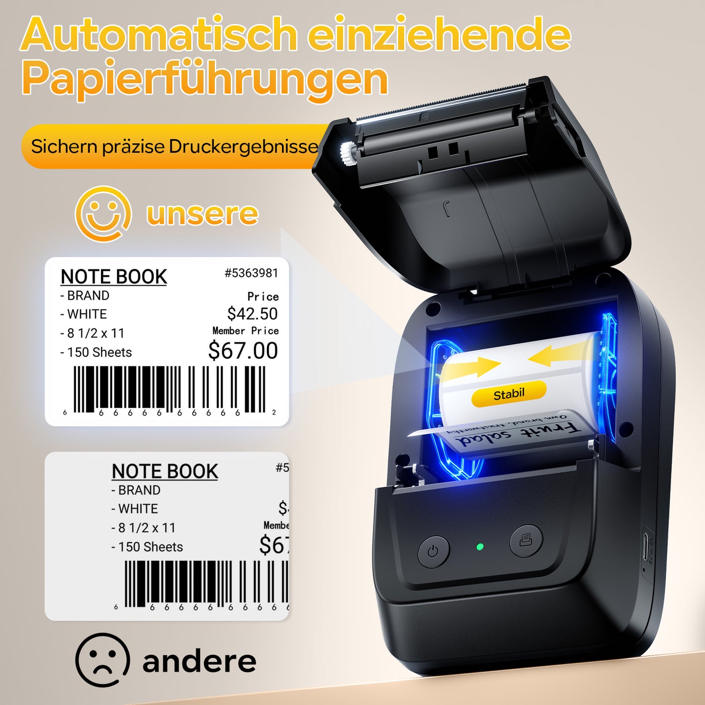 Memoking Etikettendrucker Selbstklebend, Bluetooth Label Printer mit 2000 Symbolen und 300 Vorlagen,Thermo Sticker Labeldrucker für Einzelhandel, kleine Unternehmen, Schule, Heim mit Handys & PC