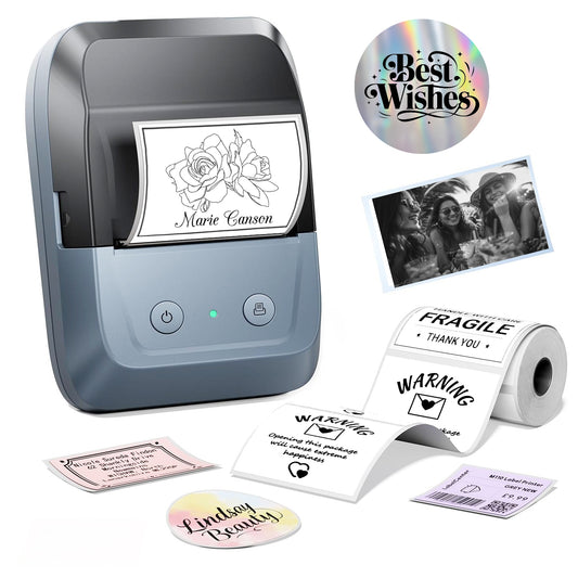 Memoking Label Maker Machine with Tape A42,Address Barcode Label Printer with 2000 Icons & 300 Fonts,Bluetooth Thermal Printer for Small Business,Home,School,Logo,Mailing,Bakery,Retail-Blue