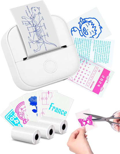 Memoking T02 Sticker Printer - Print Pods Mini Printer Portable Thermal Inkless Label Maker Pocket Phone Labeling Machine for Study Graphic, Anatomical Diagram, Receipts, Photo, White
