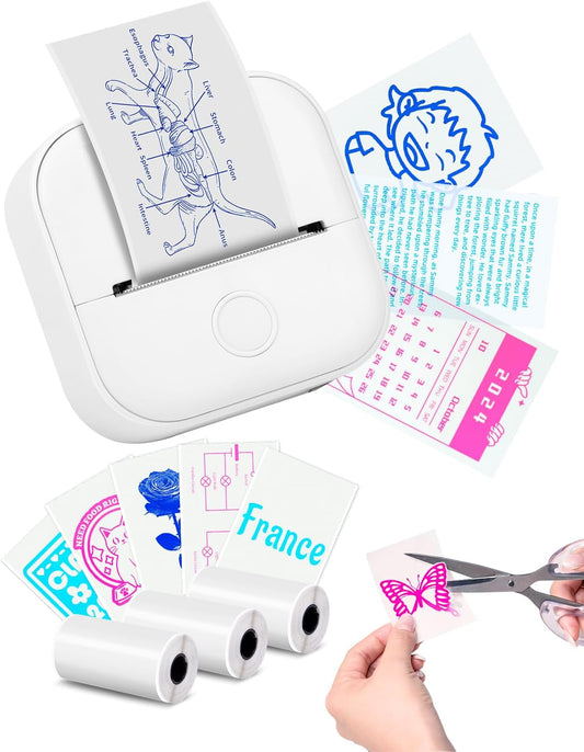 Memoking T02 Sticker Printer - Print Pods Mini Printer Portable Thermal Inkless Label Maker Pocket Phone Labeling Machine for Study Graphic, Anatomical Diagram, Receipts, Photo, White