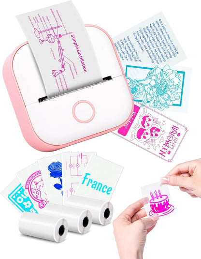 Sticker Printer - T02 Inkless Sticker Maker Machine, Mini Portable Thermal Label Maker, Pocket Memo Receipt Printer for Study Graphics, Anatomical Diagrams, Photos, Pink