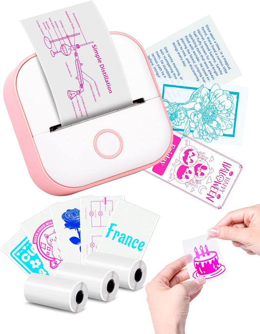 Sticker Printer - T02 Inkless Sticker Maker Machine, Mini Portable Thermal Label Maker, Pocket Memo Receipt Printer for Study Graphics, Anatomical Diagrams, Photos, Pink