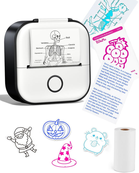 Memoking Mini Printer - Sticker Printer T02 Thermal Sticker Maker Machine Mini Portable Pocket Machine Inkless Label Maker for Anatomy Flashcard, Journal, Note, Receipt, Kids, Black