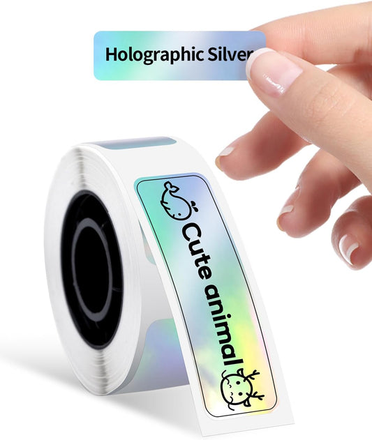 D30 Labels - D30 Thermal Self-Adhesive Label, 3/8"× 1 1/2" (12mm×40mm), 100 Labels/Roll, Compatible with Phomemo D30 Label Maker, Holographic Silver