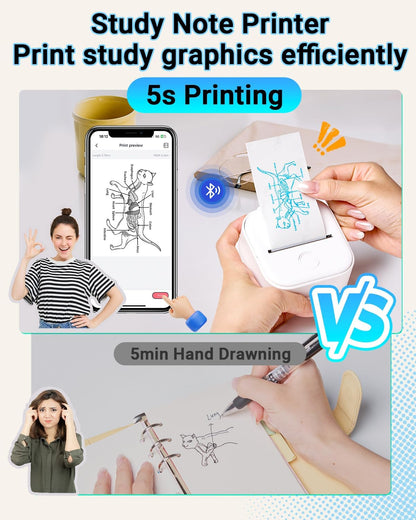 Memoking T02 Sticker Printer - Print Pods Mini Printer Portable Thermal Inkless Label Maker Pocket Phone Labeling Machine for Study Graphic, Anatomical Diagram, Receipts, Photo, White