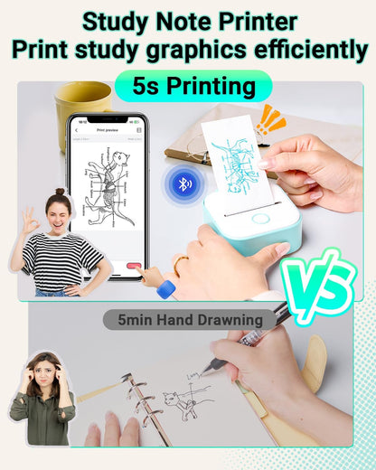 Print Pods Mini Printer - T02 Sticker Printer, Portable Thermal Inkless Label Maker Machine, Pocket Phone Adhesive Labeler for Study Graphic, Anatomical Diagram, Photo, Receipt, Green