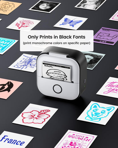 Memoking Mini Printer - Sticker Printer T02 Thermal Sticker Maker Machine Mini Portable Pocket Machine Inkless Label Maker for Anatomy Flashcard, Journal, Note, Receipt, Kids, Black