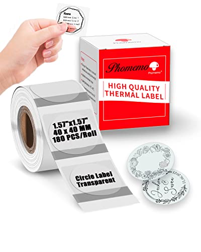 HD Round Thermal Sticker Labels for M200 / M220 / M120 / M110S / M110 Labels Paper -1.57x1.57''/180 Circle Self-Adhesive Labels - Black on White - Compatible with Phomemo M110 Labels Bundle
